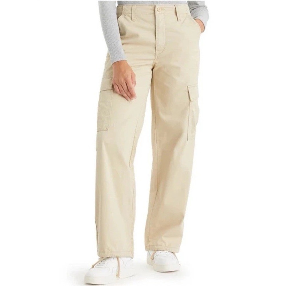 Levi's Pants Women's  Size 30X30 Beige 94 Baggy Cargo Straight Flap‎ Pockets